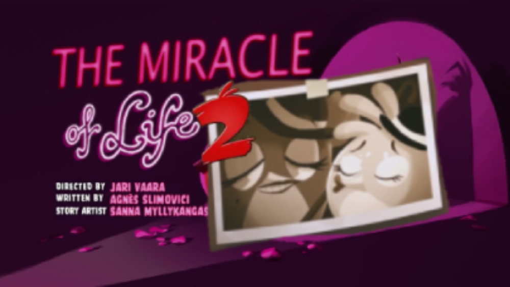 The titlecard for the Angry Birds Toons episode 'The Miracle Of Life', hastily edited to be 'The Miracle Of Life 2' starring Stella and Gale instead.