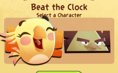 A screenshot of Angry Birds Stella Pop, more specifically of a popup stating that the player's goal is to 'Beat The Clock' 