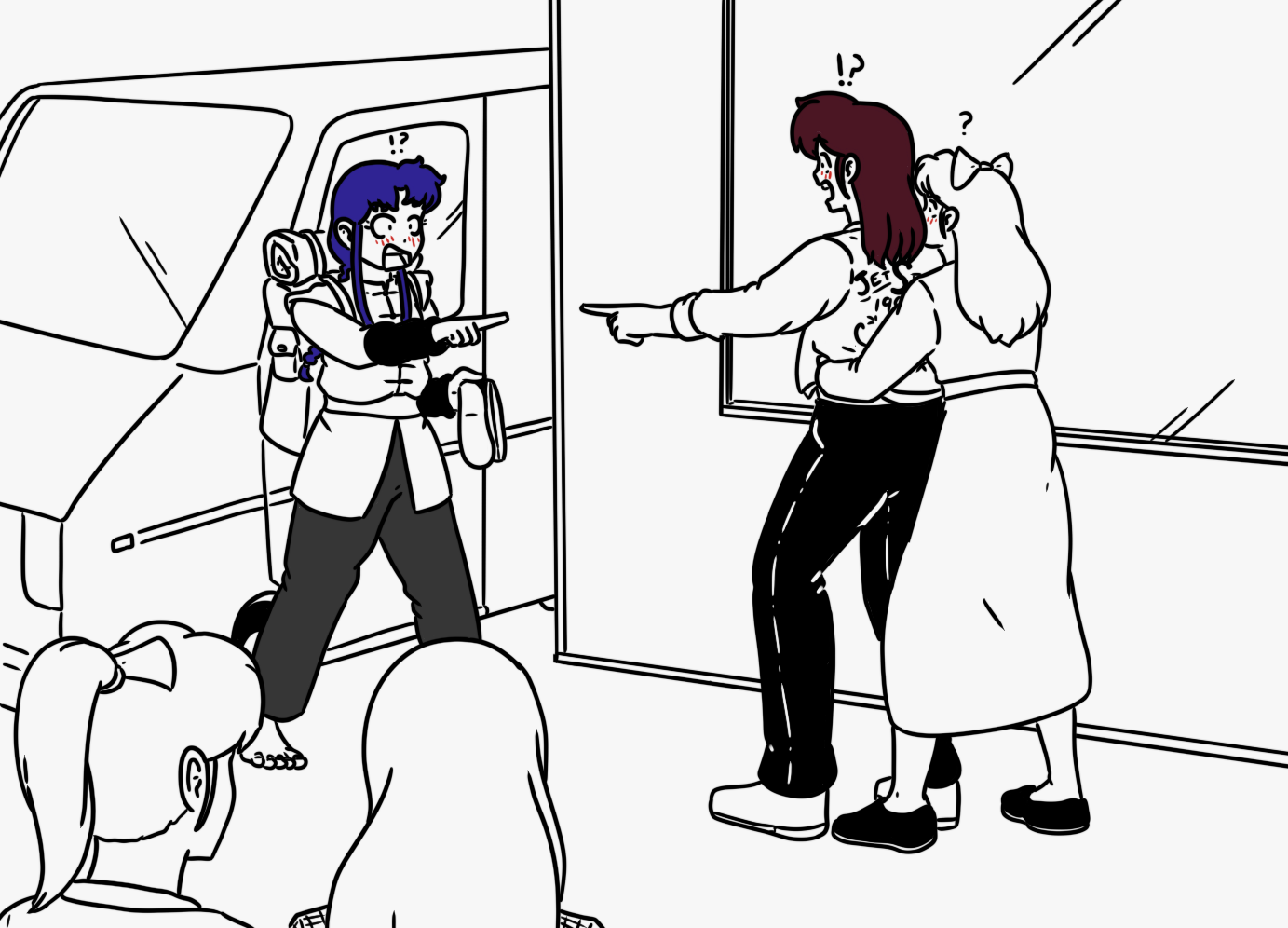 Ranma and Akane pointing at each other, Noriko clinging to Akane and Yuka and Sayuri watching. If image is missing, try https://www.tumblr.com/inanewmoon/794530482826149888/the-sad-story-of-the-soulmate-spring-new-ranma-%C2%BD