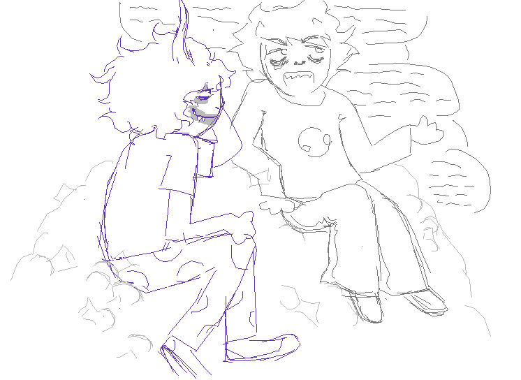 gamzee and karkat sitting on the horn pile