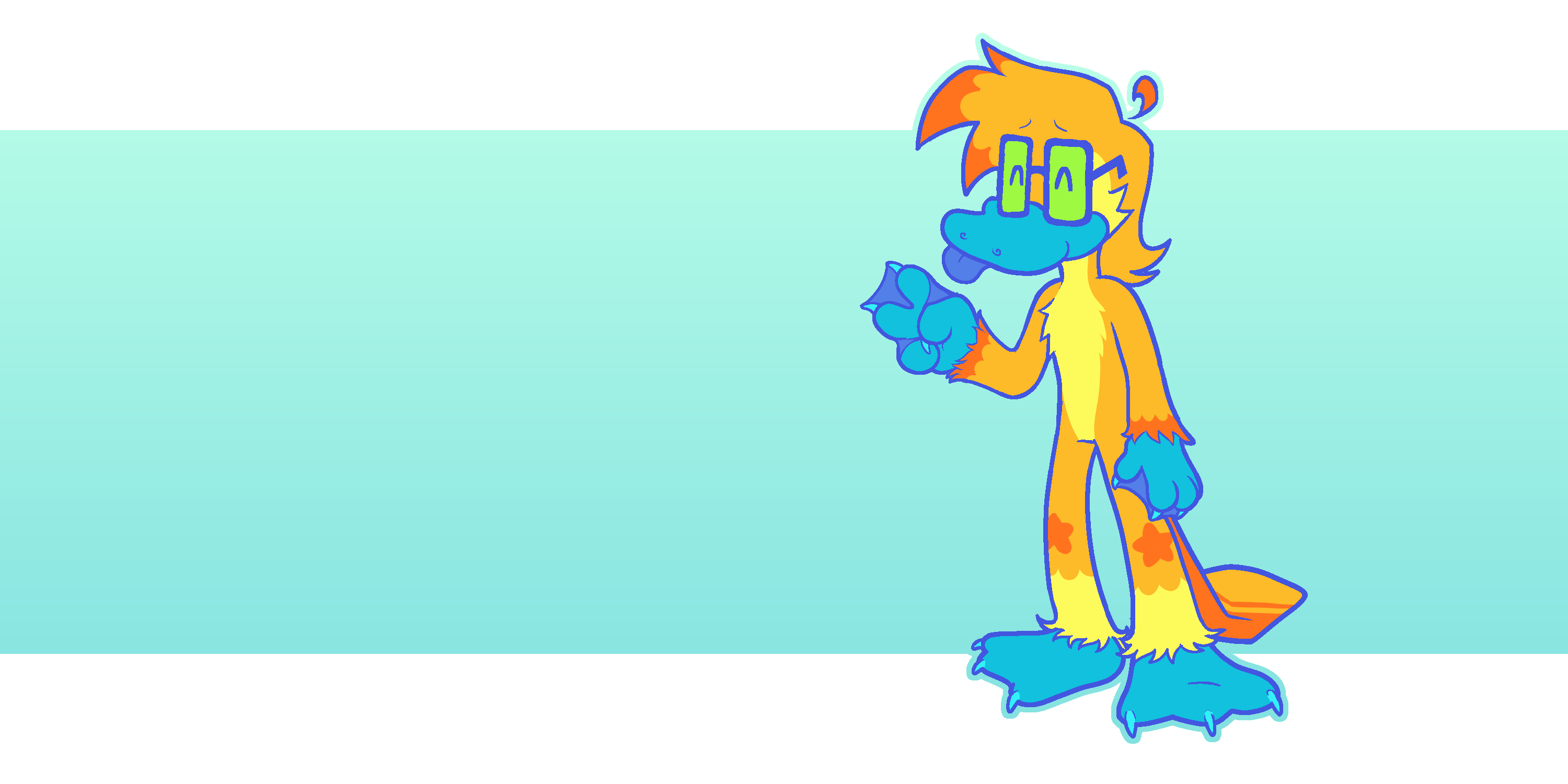 a banner with a drawing of my fursona, Ducky the platypus, smiling and doing a peace sign