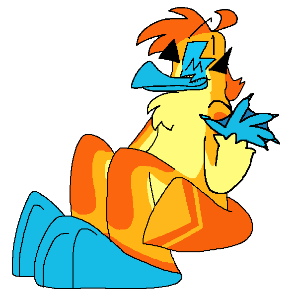 an animated GIF of my fursona, Ducky the platypus, waving while seated.