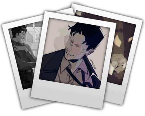 3 polaroid pictures of spider noir in various poses