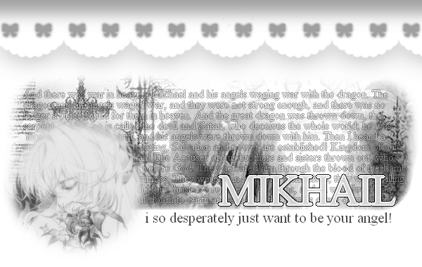 alt text: mikhail, i so desperately just want to be your angel! background text is quoting revelations 12: 7-12