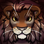 A symmetrical image of a brown primal lion, king junjerr, facing forward with a calm expression