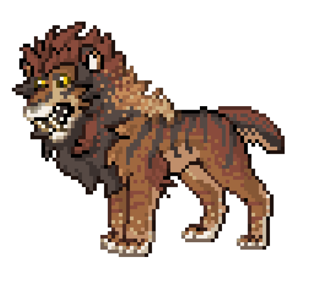 A pixel-art image of a brown primal lion, King Junjerr, standing proudly