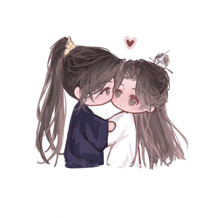 Chibi artwork of Chu Mingyun and Su Shiyu. Chu Mingyun is kissing Su Shiyu's cheek.