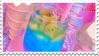 a stamp of a blue drink with tropical fruit in it