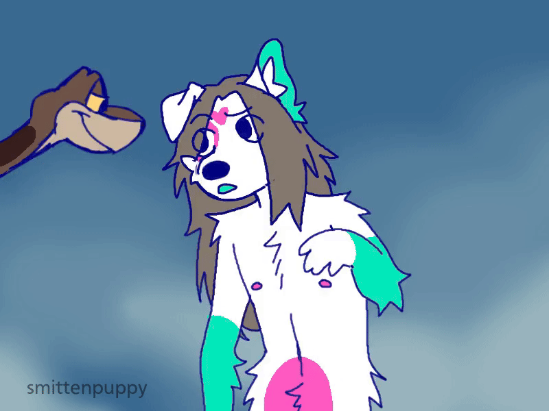 animation of an anthro dog character getting unwillingly coiled by kaa while becoming hypnotized in his gaze