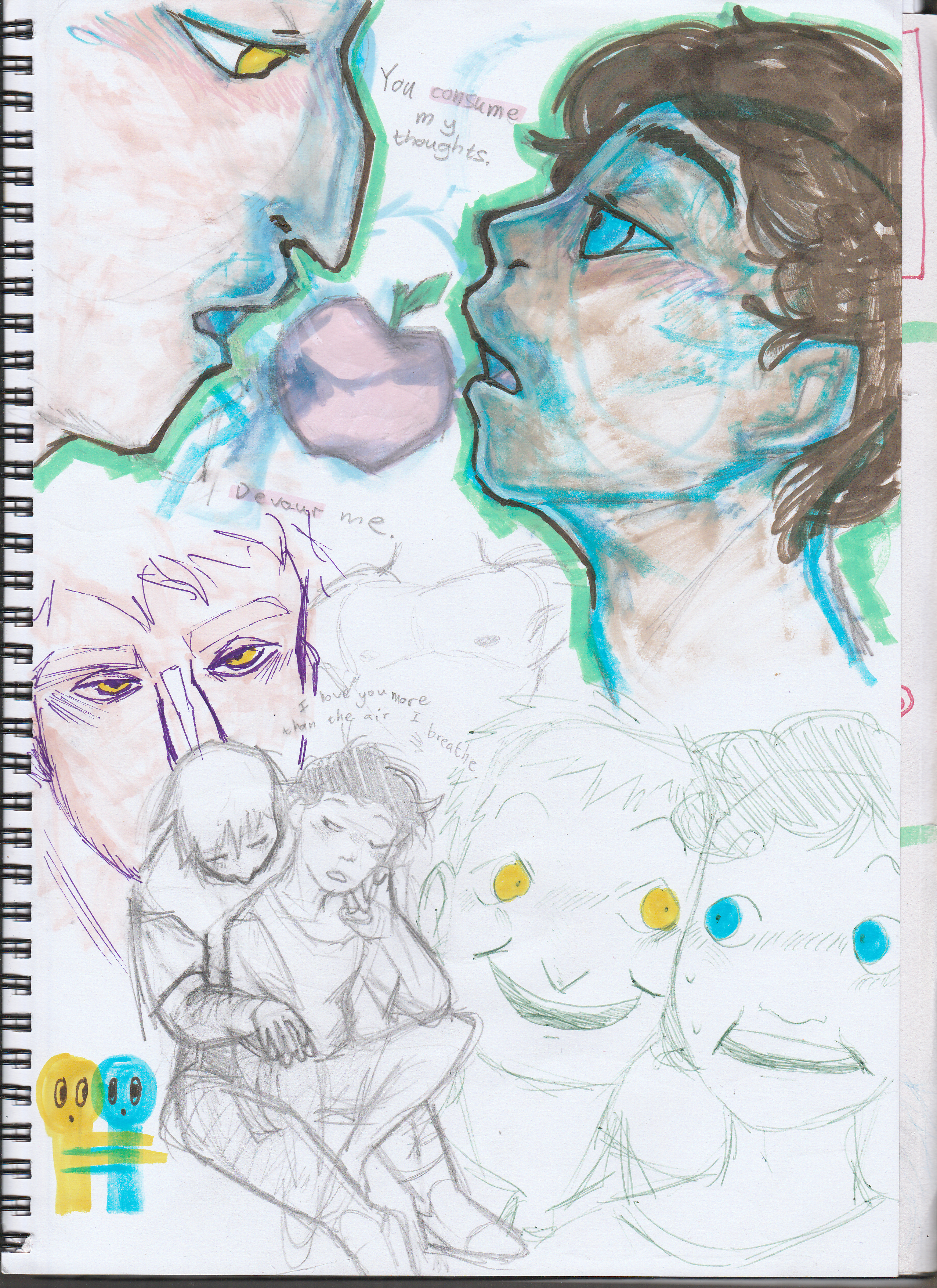 traditional sketchbook page of me and laios touden