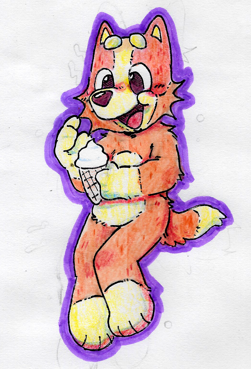 a traditional artwork of bingo from bluey with an icecream