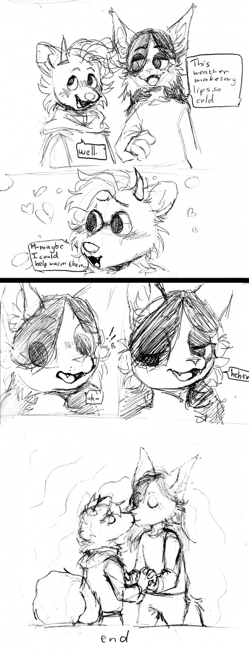 a comic of rose and comet being gay. it reads: This weather makes my lips so cold. Well... M-maybe I could help warm them... ah- hehe