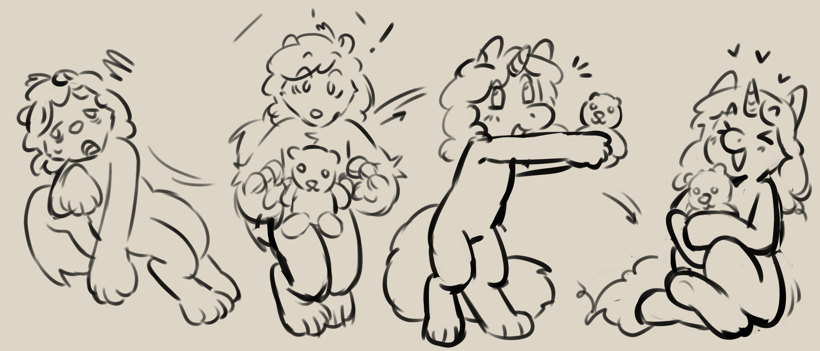 artwork depicting a 4 part transformation sequence from a skunk turning into a unicorn