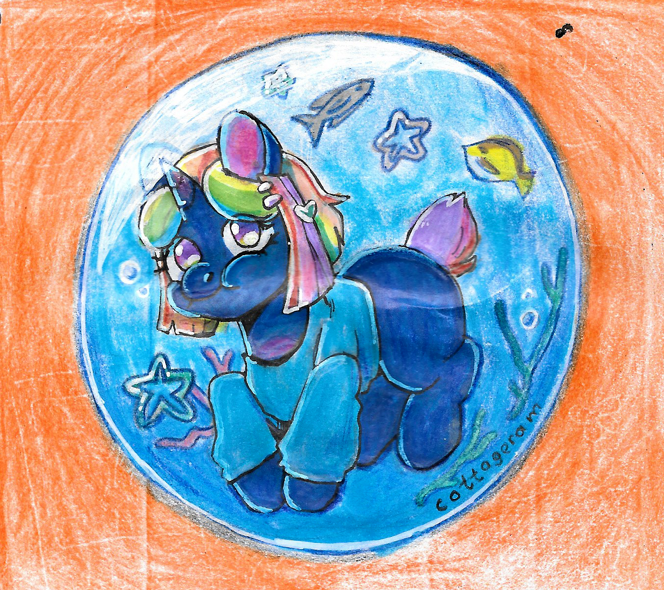 lola in a bubble surrounded by sea creatures