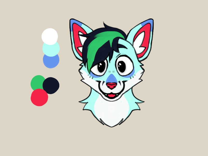a headshot of a blue furry