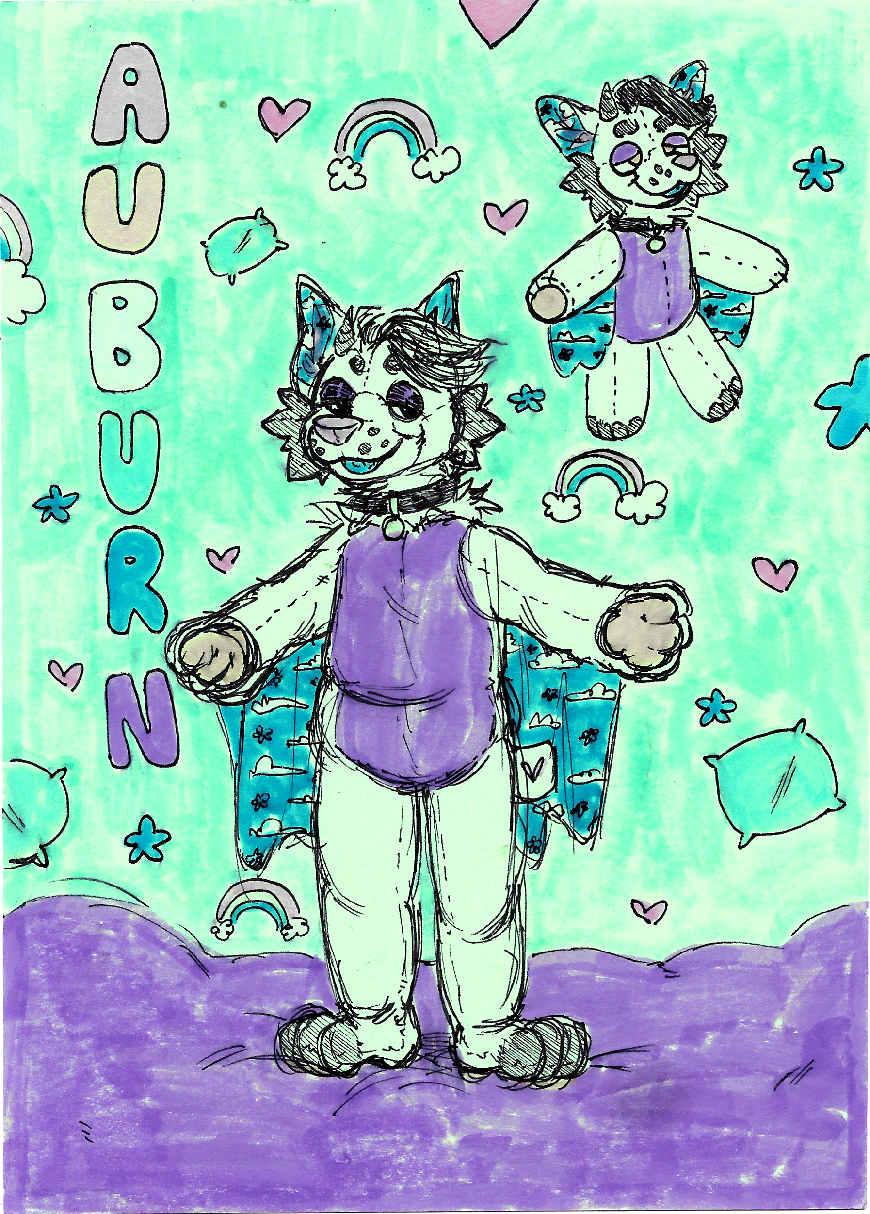 a doodle page of my oc auburn