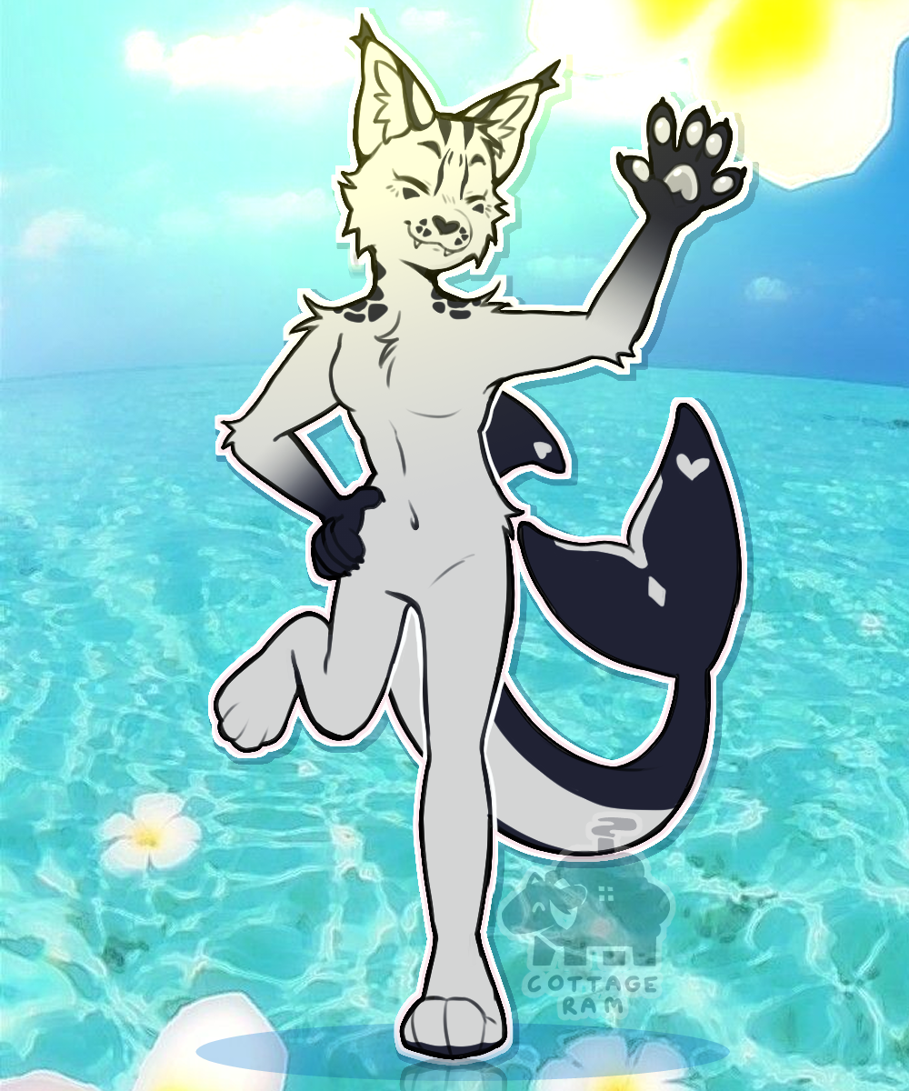 artwork depicting an anthro serval orca hybrid