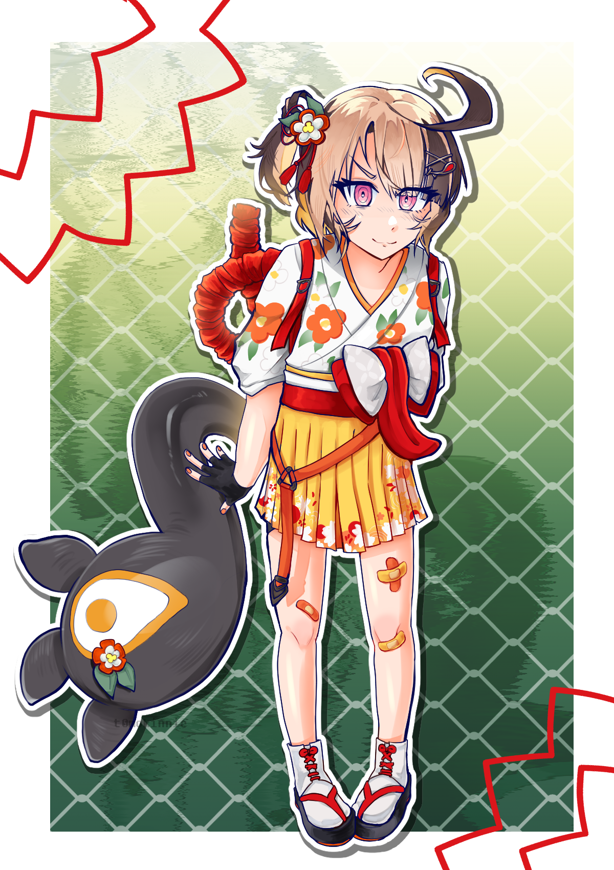 a digital drawing of vtuber gigi murin leaning over with a smug smile