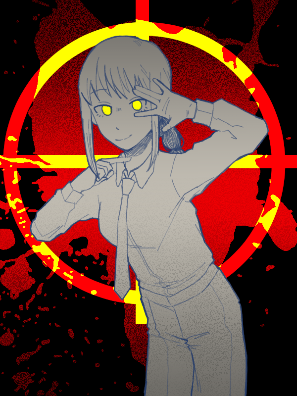 fanart of makima with a snipe lined up on her