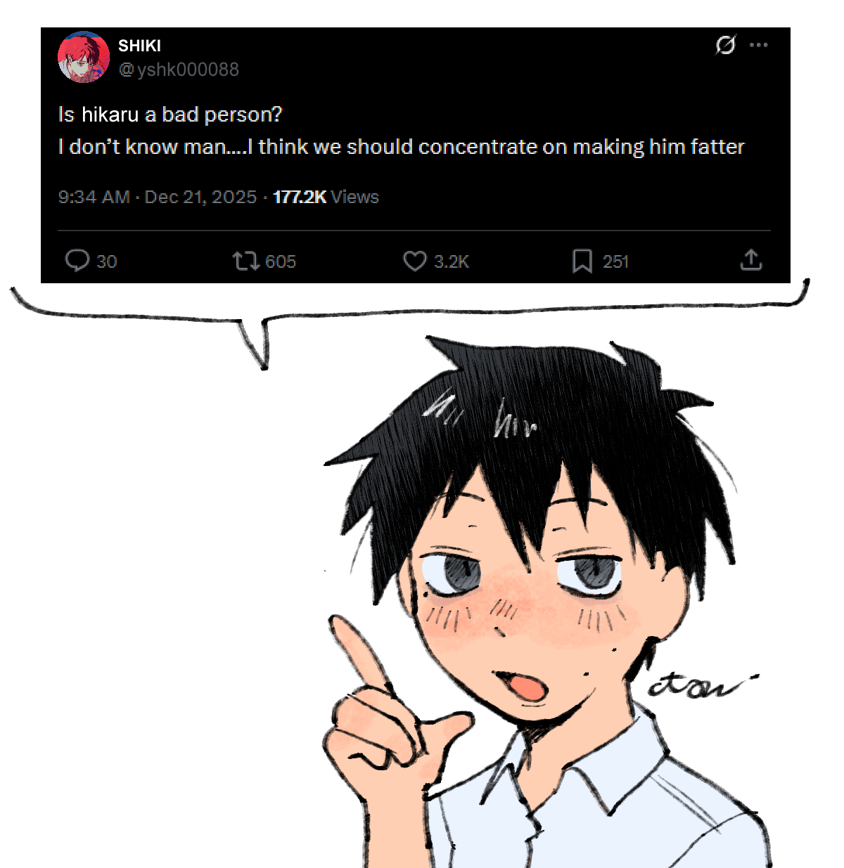  yoshiki saying is hikaru a bad person? i dont know man... i think we should focus on making him fatter