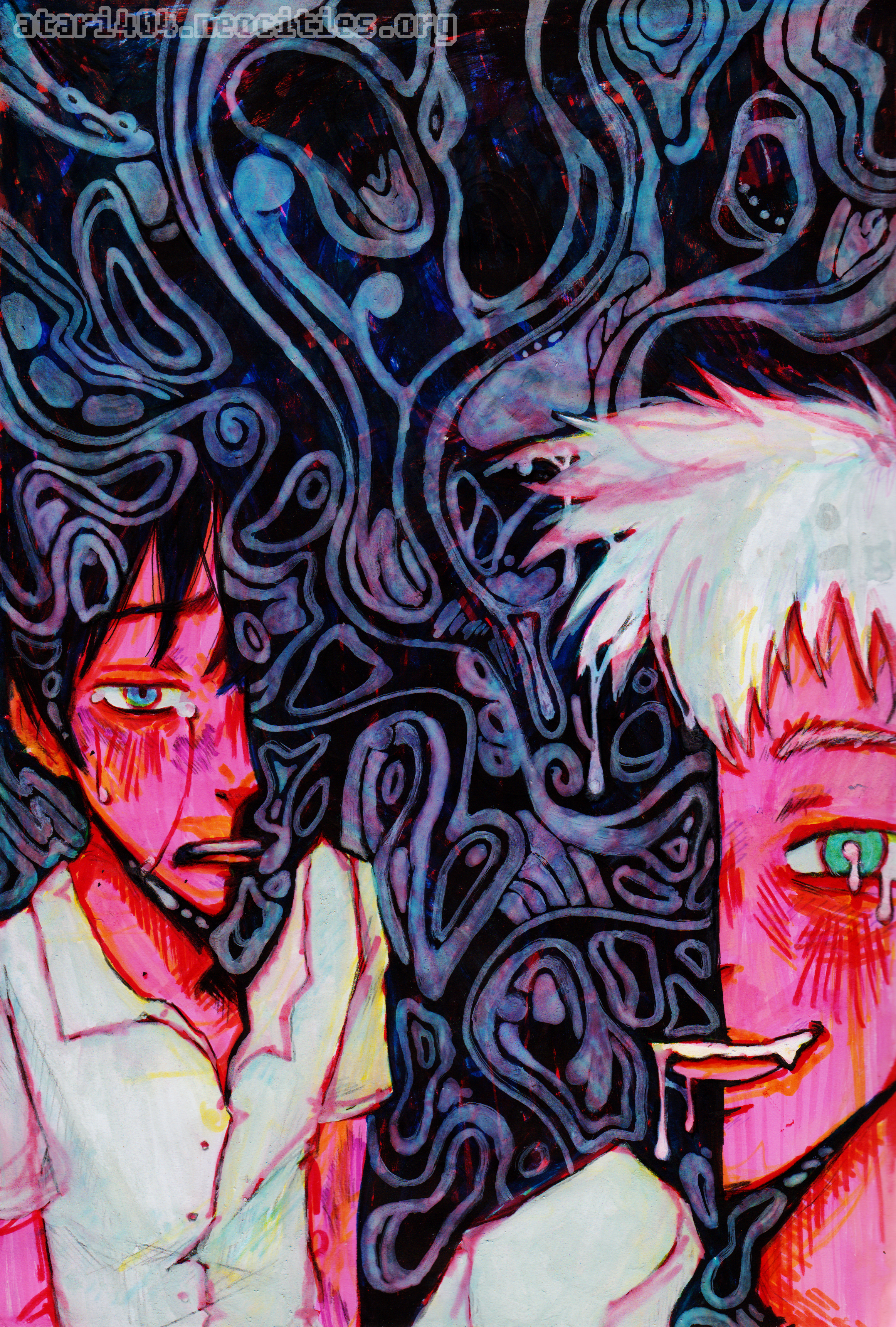 a traditional painting of hikaru and yoshiki from the summer hikaru died being overtaken by hikaru's essence