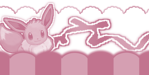 a divider on bottom & top. theres a⠀ pokemon named eevee on a top of a divider and a bow beside the eevee.