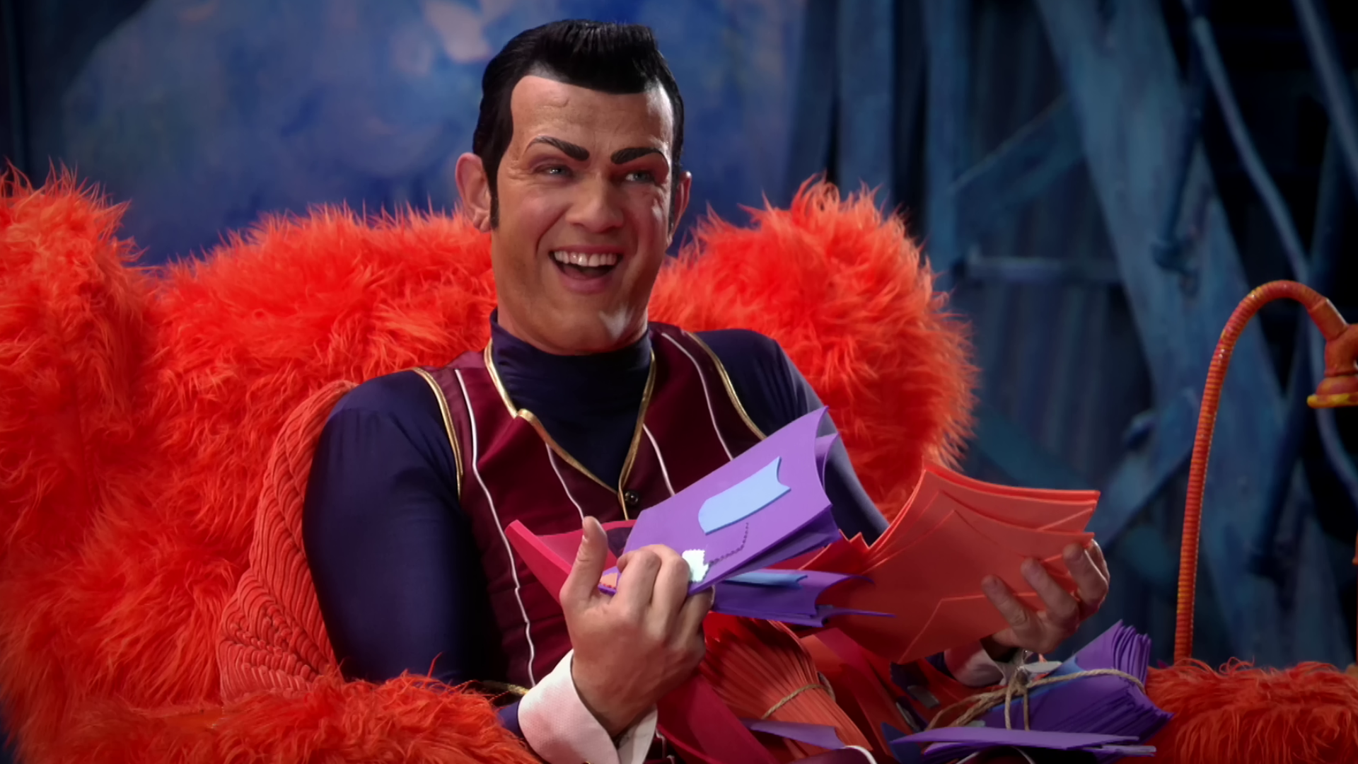 Robbie Rotten with a pile of mail