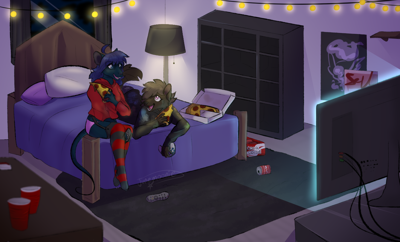 shaded fullbody 2 characters + complex background