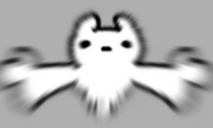 A blurry slugcat jumping at the camera like withered foxy from fnaf 2