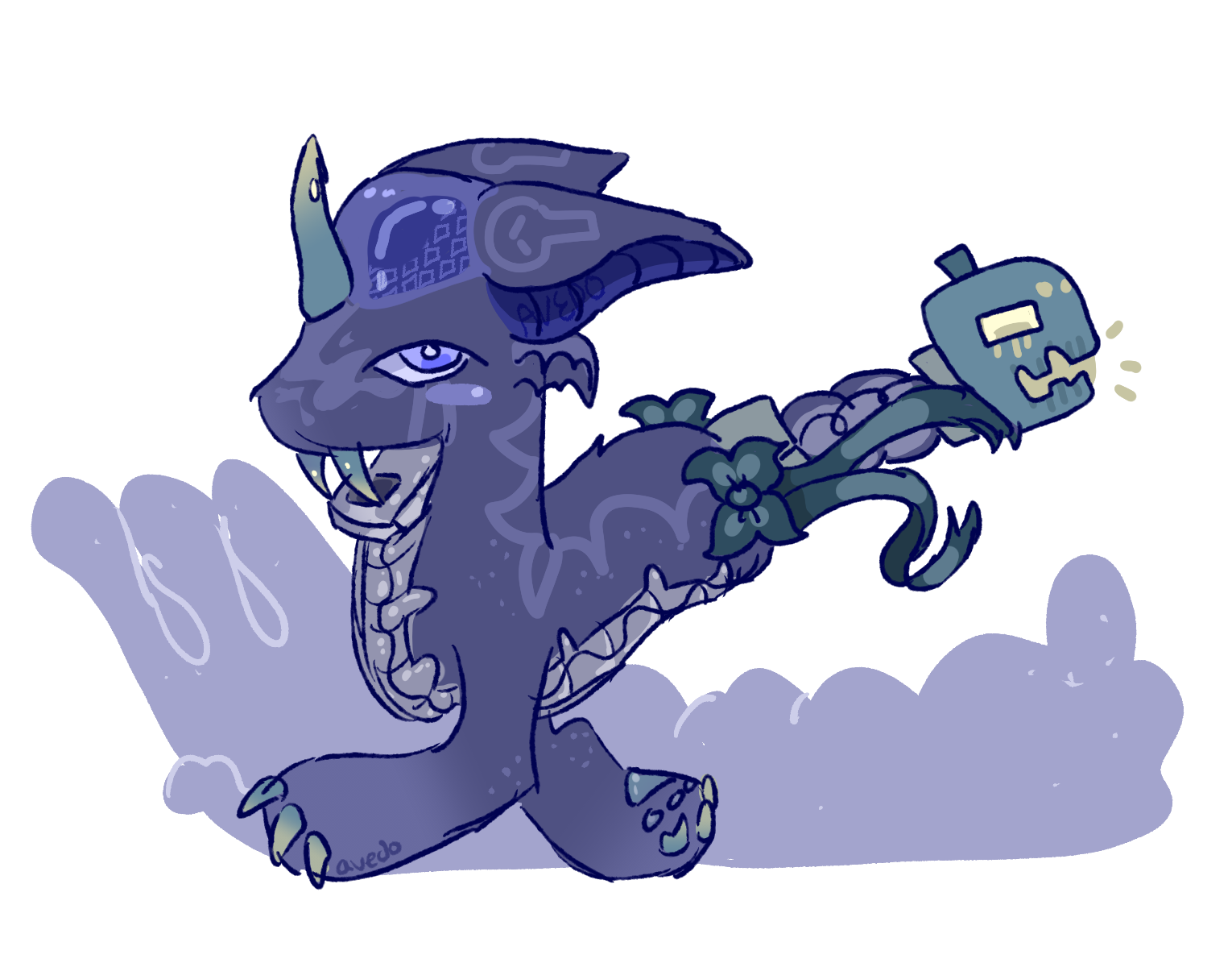 Zipperbeast halloween design prompt submisson. Subject is blue with thick front legs and no back legs.