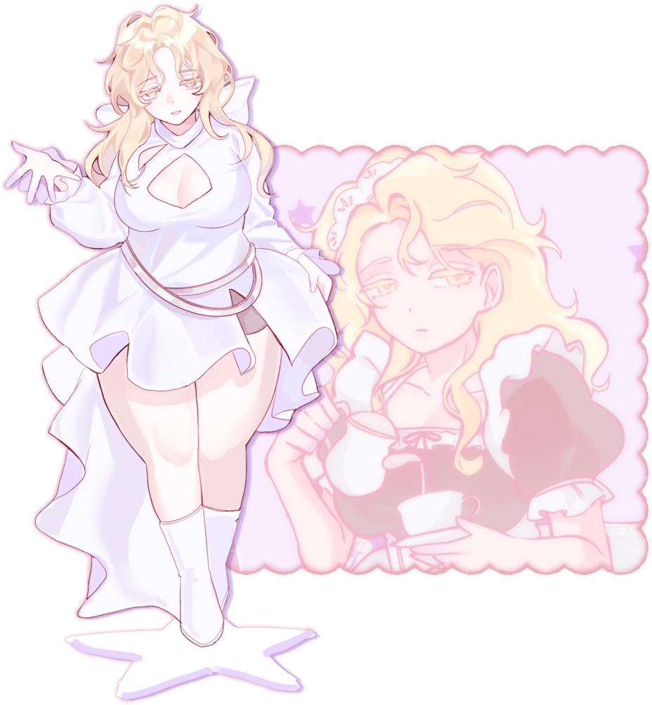 art by fancylxncy on Twitter! This is artwork of fem!Luka from Alien Stage... she looks like me, so I made a temporary graphic featurng her. An actual graphic of Albedo is coming soon