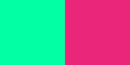 picture of 2 colors side-by-side. the left one is minty, the right one is reddish-pink