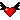 A red love heart with black bat wings flying up and down