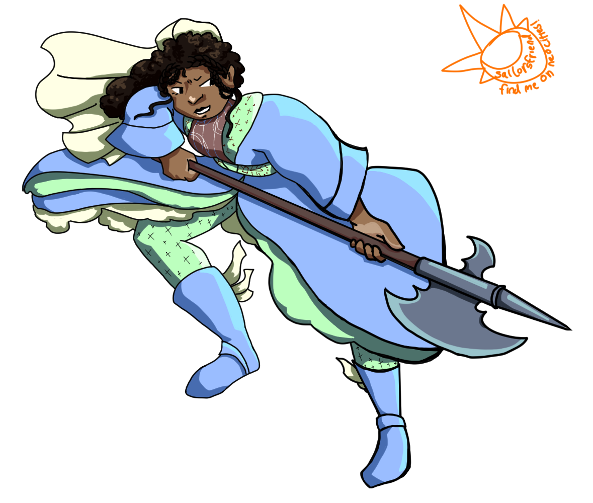 A sticker of a princess wielding a halberd.