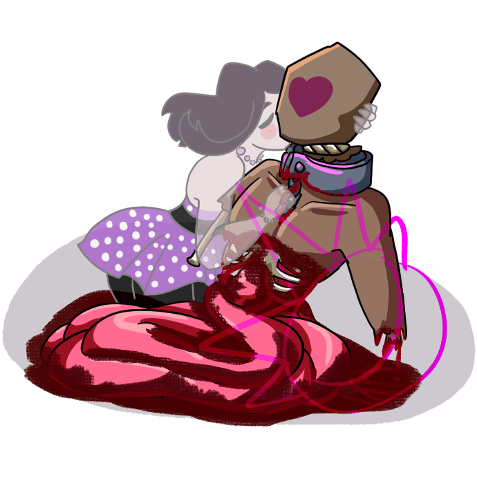 A ghost kissing a spilled-guts corpse.