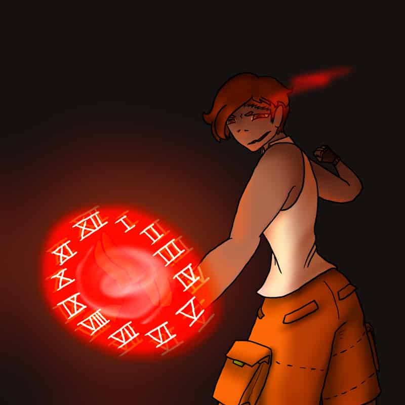 A girl summoning a magic clock of some kind.