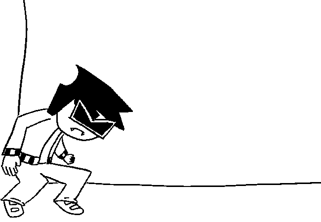 VisorDweeb attempting to jump up to the hole, ending in an obvious failure.