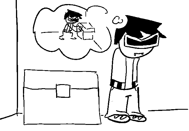 VisorDweeb standing next to the "chest looking thing" and imagining how embarrassing it would look to not be strong enough to open it.
