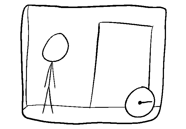 The stick figure panel but the door is closed.
