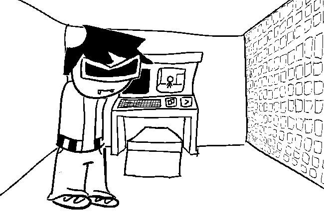 VisorDweeb just standing in the Terminal Room.