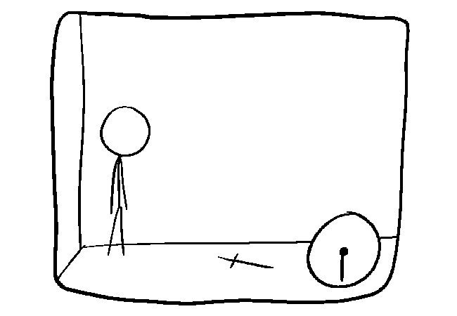 Stick figure being maneuvered to be close to the weapon.