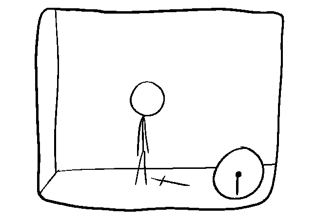Stick figure picks up the weapon.
