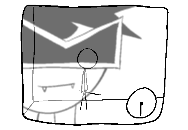 That reflection thing from earlier when VisorDweeb was being a little baby and whining about everything but this time there is a slight smirk and its the current view of the stick figure instead of the old one.