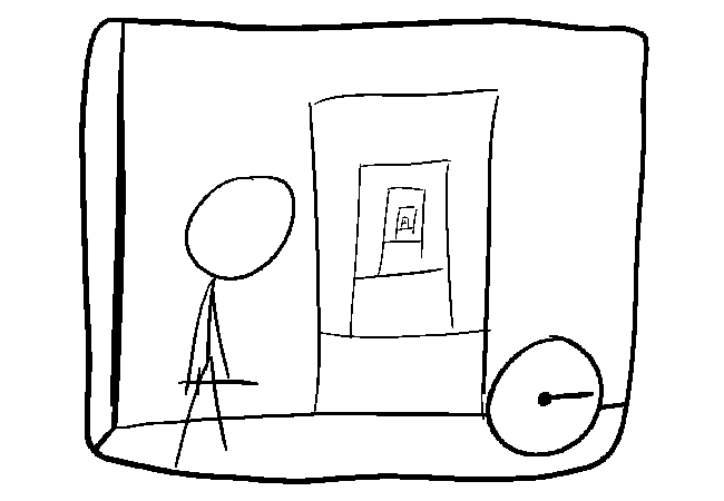Stick figure back in the room the fight happened in.