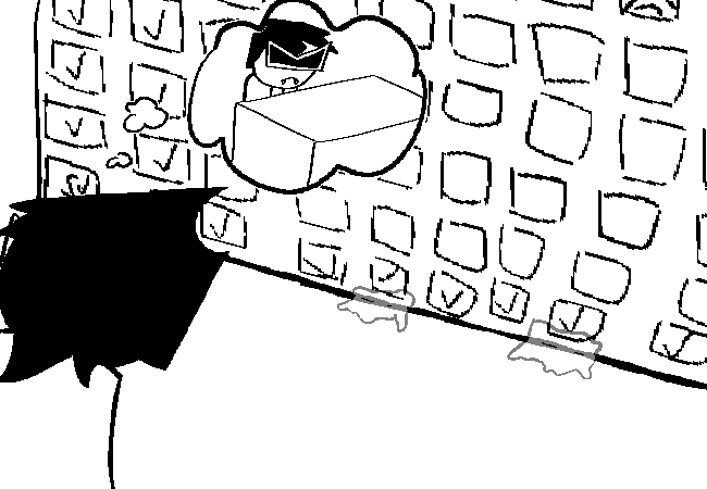 VisorDweeb being upset about the glue blobs on the floor.