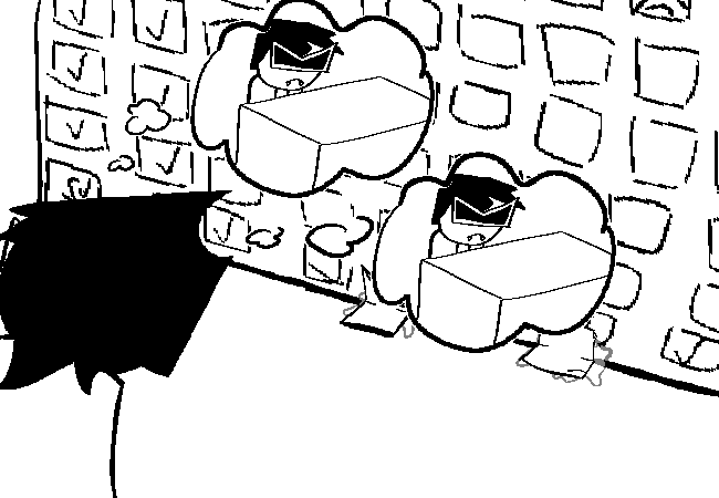 Paper has slid on top of the glue blobs on the floor. Everybody expected this.