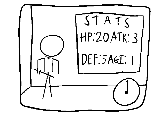 Stat menu with HP: 20 and DEF:5 being the only changes from the last appearance.
