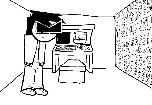 VisorDweeb standing in the Terminal room.