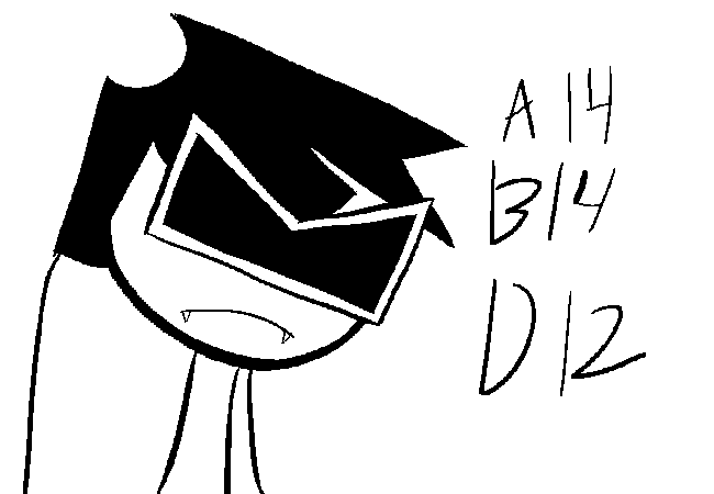 VisorDweeb angrily looking at the viewer while the 3 room numbers flash around a bit.