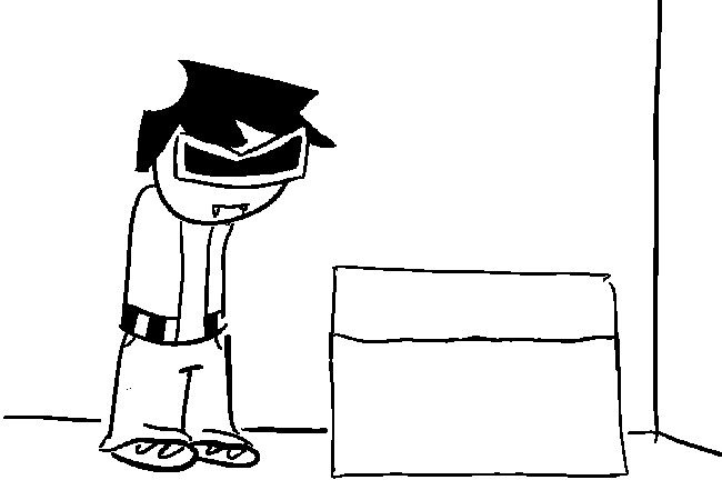 VisorDweeb standing next to the chest that has been on the pressure plate,
